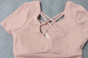 佑游瑜伽服女士带胸垫运动普拉提短袖上衣发带二件套J32030DY浅粉 L 实拍图