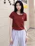 回力红色短袖t恤女夏季2026新款针织抽绳半袖女士短款收腰显瘦小上衣 实拍图