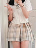 凡小如jk制服套装女夏季百褶裙日系甜美学院风a字高腰半身裙小个子全套 柠檬海盐格裙+刺绣白短衬衫+领结 S 【建议80-95斤】 实拍图