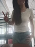 妙奕嘉正肩短袖女纯棉t恤女士新款夏季女装修身潮流辣妹显瘦上衣夏装 短袖【浅灰色】 L 【建议 95-105斤】 实拍图