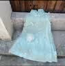 Auro Mesa新款唐装中国风小女孩汉服连衣裙绣花纱裙旗袍长裙礼服花朵挎包 绿色 100 实拍图