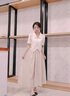 翊尚美休闲裙裤女2025夏季新款褶皱女士薄款高腰显瘦遮肉九分阔腿裤子 杏色 【冰氧棉透气防透款】 M 【适合101-125斤】 实拍图