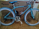 ICOLOUR变速死飞山地自行车男弯把单车公路车赛车实心胎双碟刹成人女中学 不减震-蓝白色24速60刀 实拍图