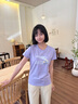 安踏LOGO短袖t恤 女夏季棉感显瘦休闲针织印花T恤透气运动上衣 【趣味大logo-夏日小花】清新紫 S /女160 实拍图