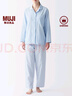 无印良品（MUJI） 女式 无侧缝双层纱织睡衣女士家居服春秋纯棉条纹格纹长袖 女款 浅蓝色条纹 XL (上装165/92A下装165/74A) 实拍图