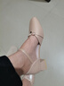 断码清仓品牌鞋真皮2025新款包头凉鞋女一字扣方头粗跟中跟配裙子 杏色跟高4厘米 38 (240mm) 实拍图