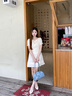 范思蓝恩气质辣妹短袖连衣裙女2025夏新款收腰拼接百褶裙子2062 白色 S 实拍图