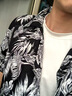 Angelgonzales夏威夷古巴领大码短袖冰丝花衬衫男胖子夏季薄款美式复古6939男 黑【树叶衬衫】 2XL 【145-165斤】 实拍图