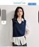 茵曼（INMAN）针织马甲女老钱风V领薄秋冬学院风内搭毛衣 宝蓝色 M 实拍图