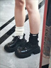 达芙妮厚底米奇头单鞋2025春季新款时尚百搭大头JK小皮鞋布洛克乐福鞋 亮面黑色 37 实拍图
