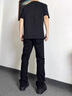 POUM 休闲裤男士夏季新款冰丝垂感微喇修身运动小西长裤子男女 SBXS-C911黑色 XL 实拍图