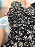 三彩2024夏季新款碎花法式V领收腰A字中长裙 黑米花卉 155/80A/S 实拍图