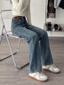 佐叙2025新款牛仔裤女复古春夏阔腿直筒宽松高腰裤子小个子显瘦休闲裤 复古蓝 常规 M (95-110斤） 实拍图