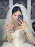 栢启歆新娘结婚头纱造型头饰发饰婚纱领证求婚配饰影楼拍照旅拍写真 多巴胺球球头纱约80CM 实拍图