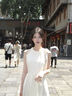 凊知柠法式茶歇挂脖白色连衣裙女夏季2025新款收腰显瘦蕾丝无袖背心长裙 杏色 M 实拍图