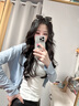 槿城冰丝针织防晒衣开衫女2025新款夏薄款披肩外搭罩衫短款空调衫外套 蓝色-GF1577 均码 【80-125斤】 实拍图