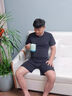 浪莎（LangSha）品牌【超薄冰丝凉感】夏季新款男家居服睡衣男士无痕t恤短袖套装 N88男套装 黑色 4XL 建议180-200斤 【24H速发】 实拍图