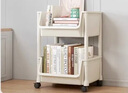 霓峰放书包的置物架小推车可移动书架带轮小书柜落地桌下书桌旁收纳架 2层白色【开口款】带滑轮+挂钩 实拍图