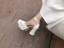 桂岐 法式缎面防水台白色高跟婚鞋主婚纱新娘鞋小个子粗跟配裙子凉鞋 缎面防水台高跟鞋【白色】 12cm 36 实拍图