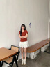 谜秀【安心品质】正肩短袖t恤女2026春夏季新款方领短款高级感上衣 砖红色 S （建议体重80-100斤） 实拍图