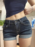 衣然呈品韩版复古牛仔短裤女低腰露脐弹力紧身显瘦包臀卷边时尚百搭热裤女 蓝色 M 【建议90-110斤】 实拍图