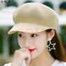 帽子女夏天八角帽透气贝雷帽春季出游防晒遮阳草帽时尚英伦鸭舌帽 米色 实拍图
