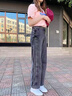 LPOX设计感小众绑带牛仔裤女2025春秋高腰宽松直筒高街ins潮阔腿裤子 烟灰色 S (95斤内) 实拍图