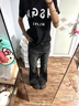 OEMG 美式链条印花泼墨直筒牛仔裤男士春夏季宽松百搭显瘦潮流长裤子 浅蓝色  【高品质】 2XL [建议130-150斤] 实拍图