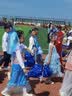 富罗迷女童连衣裙甜美网纱蛋糕公主裙女孩校园主持演出礼服裙 蓝色 140 实拍图