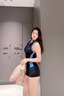 TOSWIM拓胜泳衣女连体无袖平角温泉显瘦时尚专业训练速干女士游泳衣 【灰蓝字母泳衣】+送泳帽 XL 实拍图