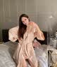 LAUREN VICTORIA真丝睡裙女100%桑蚕丝睡衣女士蕾丝性感睡衣吊带睡裙 杏色【睡裙+睡袍+腰带 胸垫】（礼盒包装） L (建议体重100-115斤) 实拍图