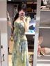 棉致海边度假风印花小飞袖吊带连衣裙女2025夏季新款收腰仙女长裙子 175图片色【高品质41.5】 L 110-120斤 实拍图