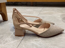 旻胜粗跟高跟鞋女2024年新款春秋尖头一字扣带水钻配裙子中跟单鞋 米色【36】 实拍图