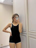 妙奕嘉泳衣女士连体游泳衣2026新款保守显瘦遮肚带胸垫温泉竞速运动泳装 黑色白边连体泳衣 均码 实拍图