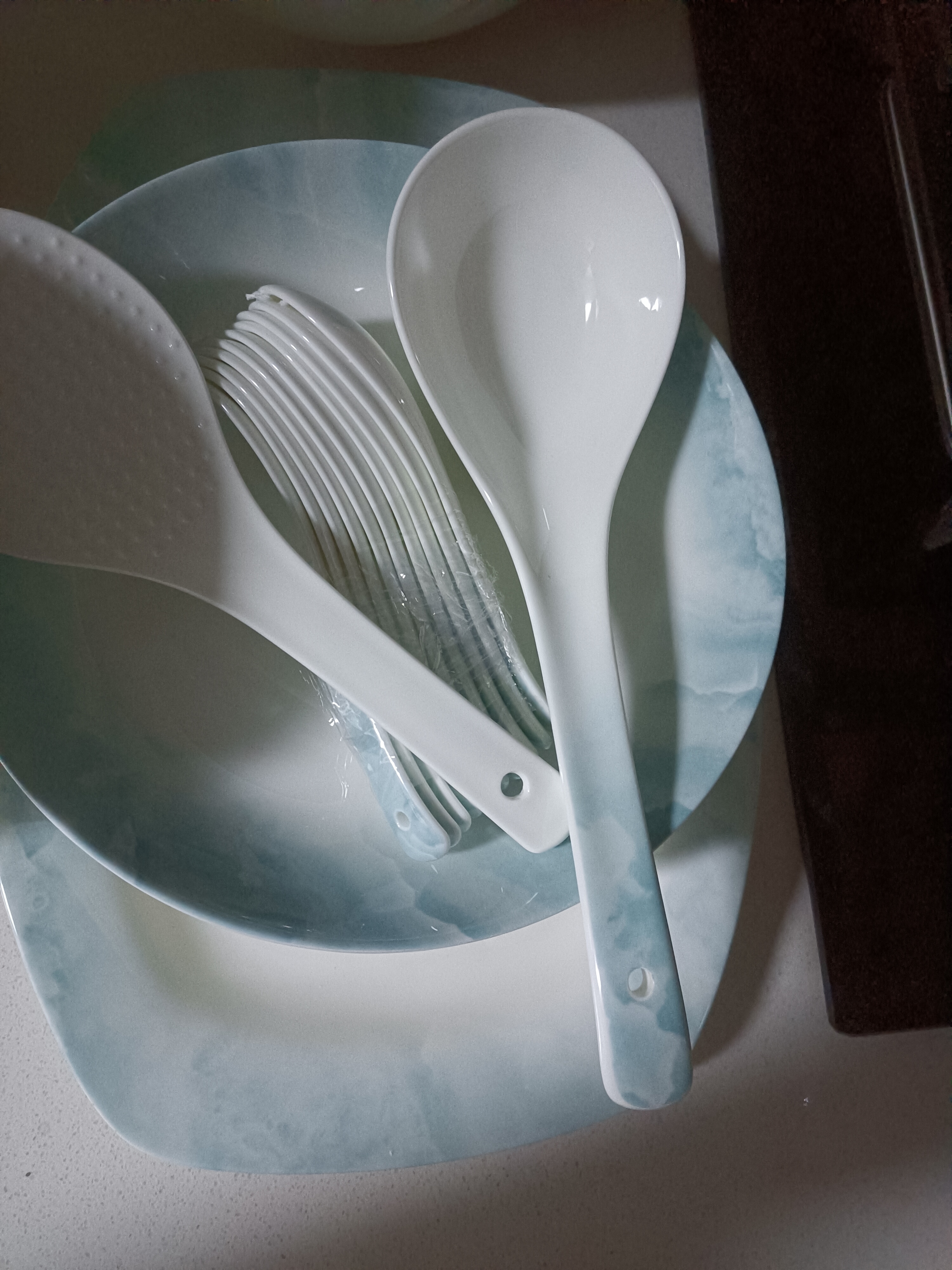 红牡丹景德镇骨瓷饭盘家用陶瓷碗碟釉下彩碗盘餐具骨碟可进洗碗机凉菜盘 云锦万里12英寸方鱼盘1个送1饭铲 实拍图