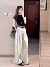 欧迪惠（Oudihui）休闲裤女装夏季新款2025年茶系穿搭小个子衣服运动阔腿裤子女套装 上衣+裤子【配腰带】 S 【建议80-95斤】 实拍图
