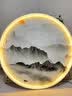 墨派新中式加灯圆形装饰画LED发光玄关画走廊入户带灯挂画客厅山水画 旭日东升 直径60cm LED灯画/遥控插电款 实拍图