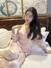 浪莎生日礼物送女朋友三件套轻奢蝴蝶提花带胸垫睡衣女新款冰丝凉感 粉玉-长袖长裤【礼盒装】 L (建议穿着体重105-125斤) 实拍图