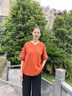 啄木鸟（TUCANO）中老年妈妈夏装2025新款短袖刺绣民族风上衣大码阔腿裤棉麻套装女 橘色+米色小脚裤 2XL (参考105-120斤) 晒单实拍图