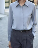 小野七天缎面衬衣春秋衬衫女长袖通勤简约气质垂感上衣职场公考面试打底衫 灰蓝色缎面衬衫 M 推荐100-120斤 实拍图