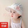 春夏季薄款婴儿帽子女宝宝时尚花朵渔夫帽婴幼儿童出游防晒遮阳帽 白色帽子-粉色花 建议年龄6~36个月（44~48cm） 实拍图
