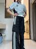 沂懿休闲裤女黑色裤子2026年新款秋冬工装裤薄款运动裤阔腿裤宽松长裤 白条纹抽绳工装裤【黑色】 M 实拍图