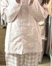 无印良品（MUJI） 女式 无侧缝双层纱织睡衣女士家居服春秋纯棉条纹格纹长袖 女款 浅粉红色格纹 M (上装160/84A下装160/66A) 实拍图