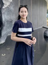熙世界（sllsky）航海系撞色条纹连衣裙 裙子女夏季2025新款女装休闲显瘦收腰夏装 学院蓝 L 实拍图