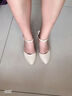 品牌断码清仓高跟单鞋女2023春夏新款粗跟一字扣中跟包头凉鞋女 米白色 40 实拍图