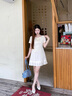 范思蓝恩气质辣妹短袖连衣裙女2025夏新款收腰拼接百褶裙子2062 白色 S 实拍图