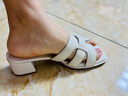 百丽（Belle）度假风一字拖鞋女商场同款真皮编织高跟拖鞋D6U1DBT5 米白 35 (225mm) 实拍图