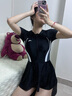 安踏小蛮腰泳衣女士连衣裙式保守修身显瘦遮肉弹力温泉泳衣黑色M 实拍图