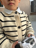 班喜迪儿童针织开衫春秋款新款洋气男童女童毛衣外套秋季女宝宝条纹上衣 黑条纹+小熊发卡 110 cm 实拍图