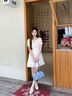 范思蓝恩气质辣妹短袖连衣裙女2025夏新款收腰拼接百褶裙子2062 白色 M 实拍图